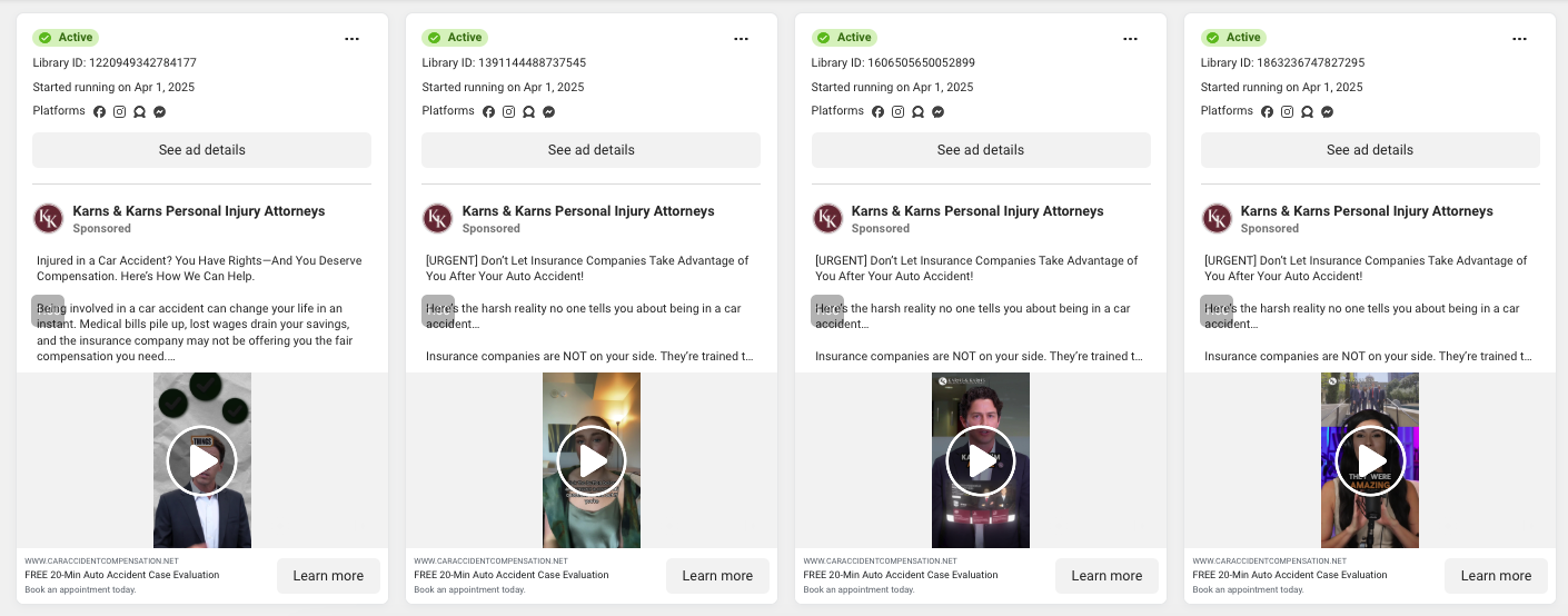 Car accident Facebook ad examples