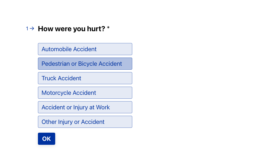 Car accident lead qualification quiz example