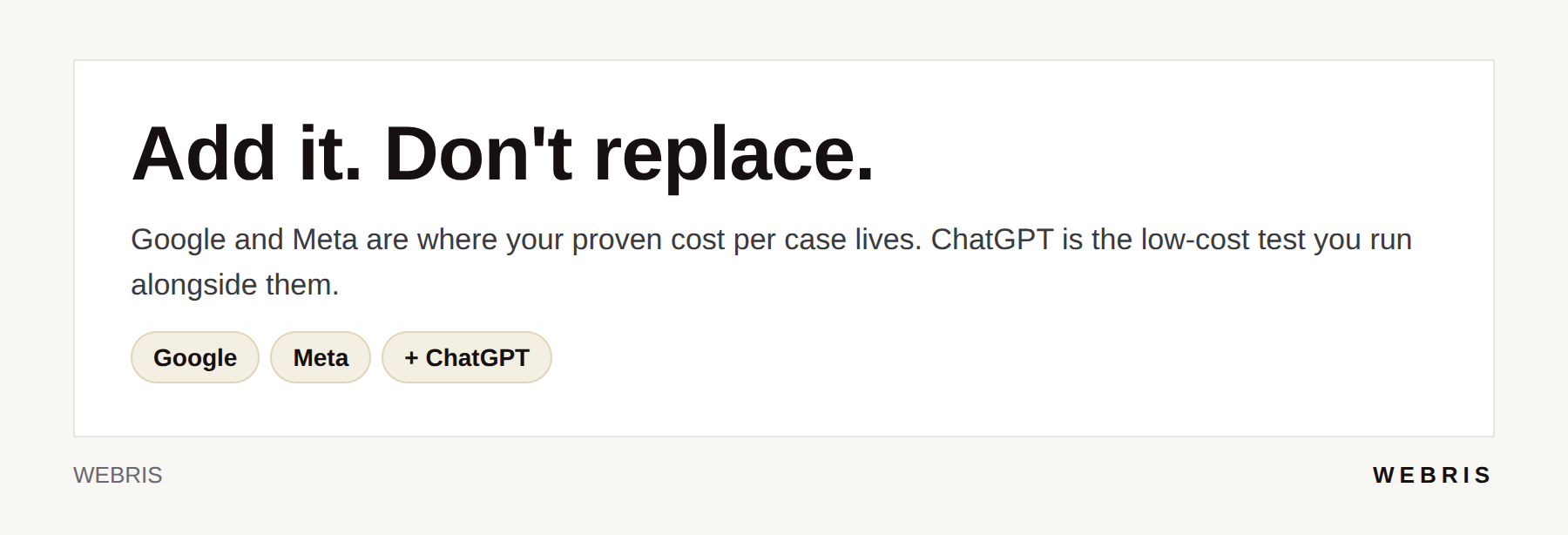 Card advising law firms to add ChatGPT ads alongside Google and Meta rather than replace them