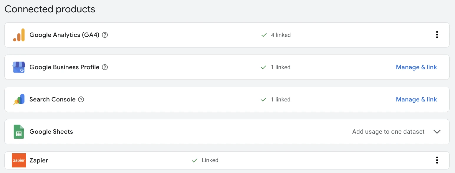 The Connected products list in Google Ads Data Manager, with Google Sheets and Zapier available as ways to send CRM data into Google Ads