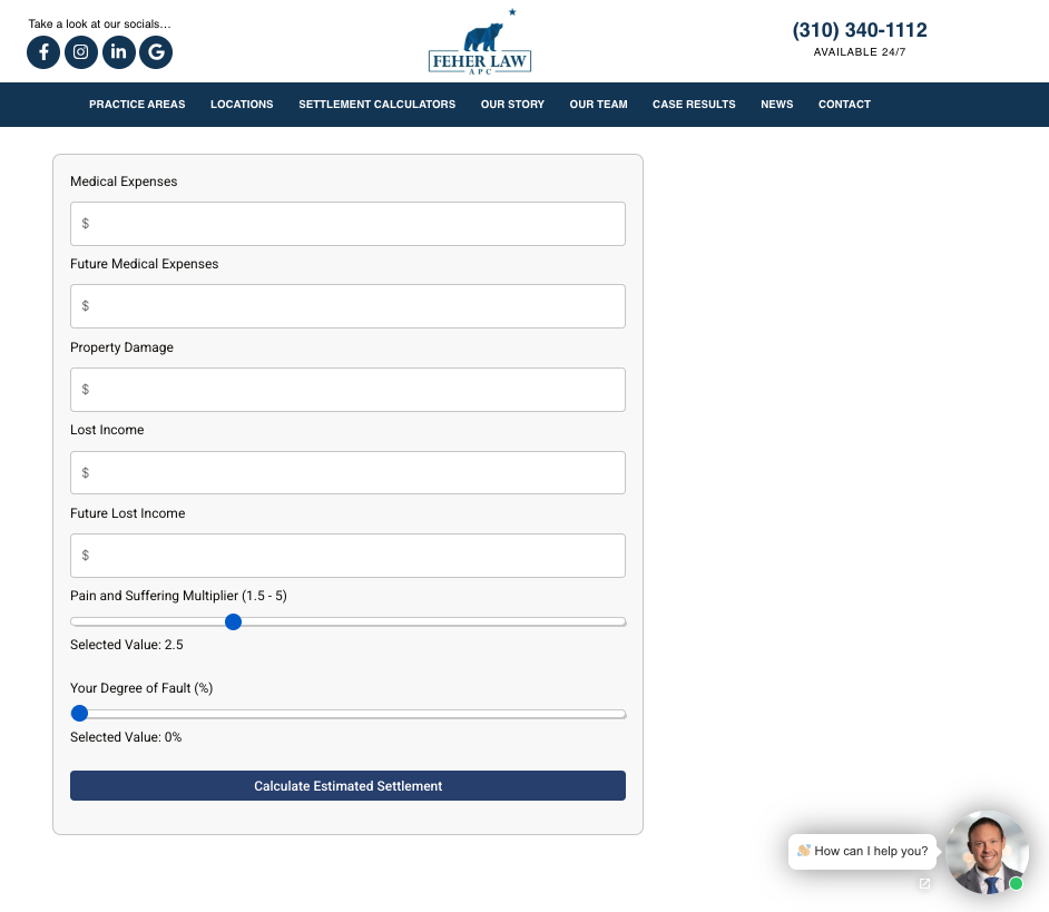 Personal injury settlement calculator tool