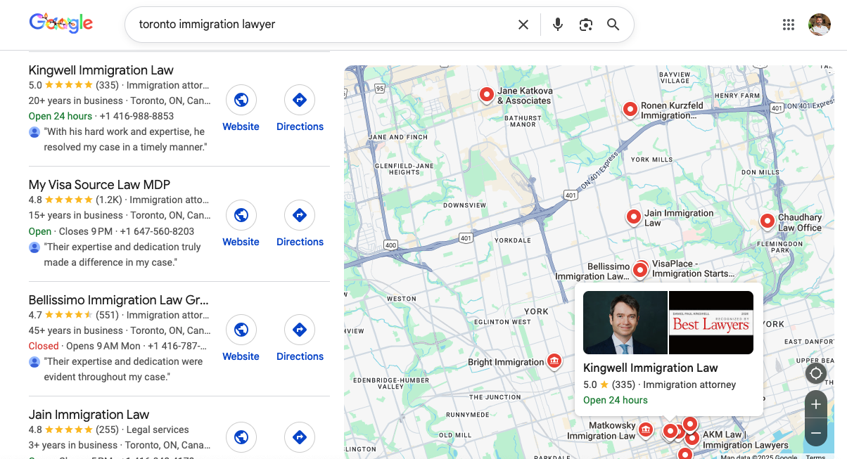 Kingwell Immigration local SEO rankings